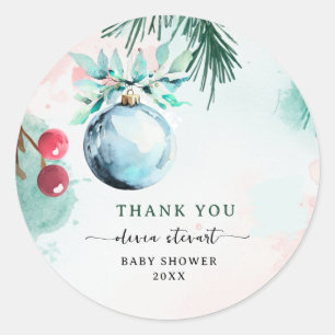 Sticker Rond Script Remerciement Baby Shower Garçon Noël Hiver