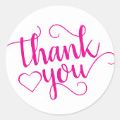 Sticker Rond Script rose chaud simple | Merci cardiaque magenta (Devant)