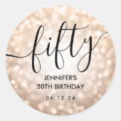 Sticker Rond Script Rose Gold Parties scintillant lumières 50e  (Devant)