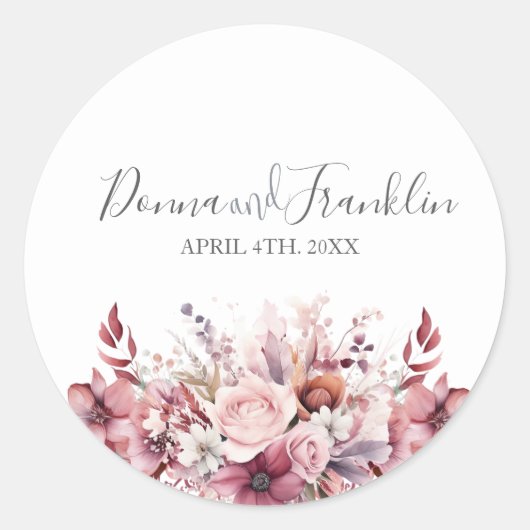 Sticker Rond Script rose Rose Dusty moderne (Devant)