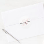 Sticker Rond Script rose vif initial R Monogramme Mariage Favor<br><div class="desc">Simple, élégant, Blush Pink et White Script Monogram Wedding Favor Sticker ou Enregistrer le sceau de l'enveloppe Date. Par Elke Clarke©2009. Customisez avec votre nom de famille initial et les noms de mariée et de mariée et la date du mariage. Utilisez pour sceller vos enveloppes de faire-part de mariage ou...</div>