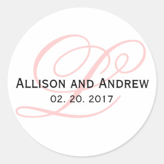 Sticker Rond Script rose vif Initiale L Monogramme Mariage Favo