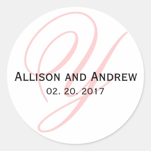 Sticker Rond Script rose vif Initiale Y Monogramme Mariage Favo (Devant)