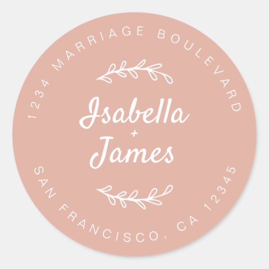 Sticker Rond Script rustique Dusty Mariage rose Adresse de reto (Devant)