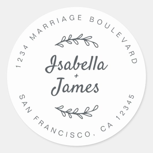 Sticker Rond Script rustique noir Mariage blanc Adresse de reto (Devant)