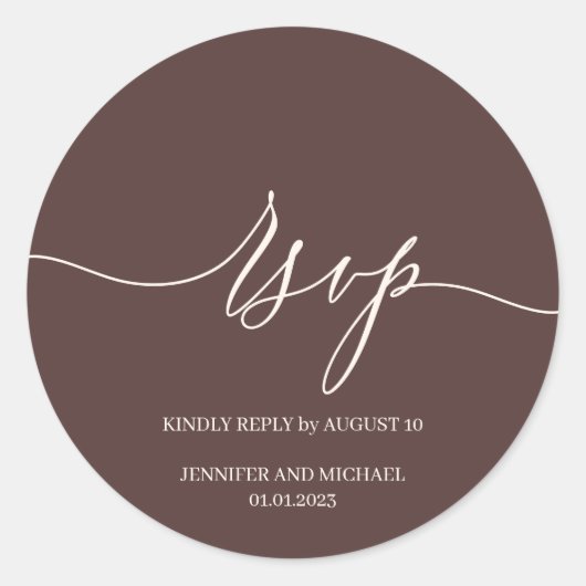 Sticker Rond Script Signature Elegant Wedding Chocolate Brown (Devant)