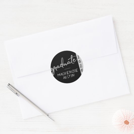 Sticker Rond Script Silver Gradué | Faux Metallic tendance (Enveloppe)