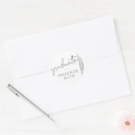 Sticker Rond Script Silver Gradué | Faux Metallic tendance (Enveloppe)