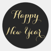 Sticker Rond Script simple élégant Joyeux Nouvel An Black Gold (Devant)