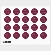Sticker Rond Script simple Mariage personnalisé Bourgogne (Feuille)