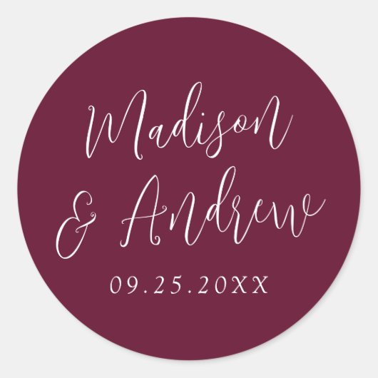 Sticker Rond Script simple Mariage personnalisé Bourgogne (Devant)
