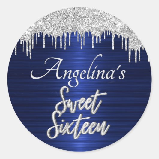 Sticker Rond Script Sweet 16 Anniversaire Silver Parties scinti (Devant)