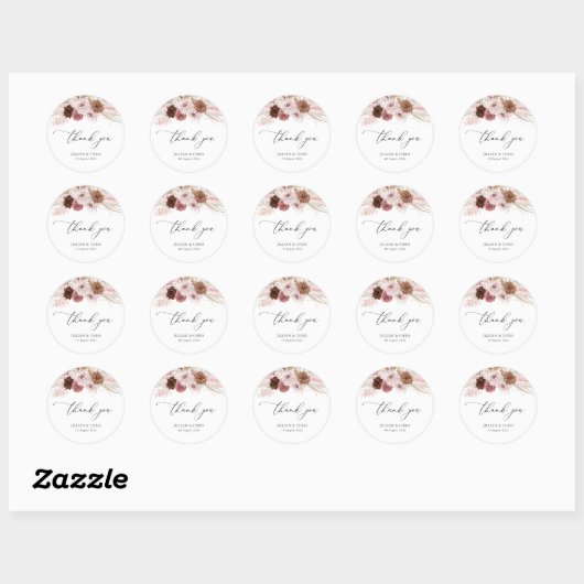Sticker Rond script tendance pampas dusty rose mariage (Feuille)