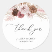 Sticker Rond script tendance pampas dusty rose mariage (Devant)