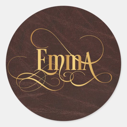 Sticker Rond Script Tourbillonnant personnalisé Emma Gold en cu (Devant)