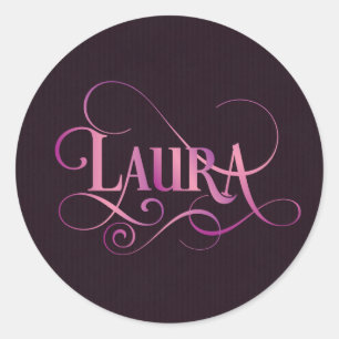 Sticker Rond Script Tourbillonnant personnalisé Laura Pink sur