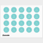 Sticker Rond Script Turquoise et Baby shower à rayures blanches (Feuille)