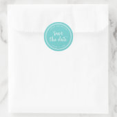 Sticker Rond Script turquoise et bandes blanches Enregistrer la (Sac)