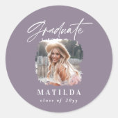 Sticker Rond Script violet moderne photo élégante graduation (Devant)