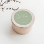 Sticker Rond Script Whimsical | Bienvenue du Mariage vert Sage<br><div class="desc">Voici notre magnifique script lunatique | mariage vert sauge bienvenue autocollant rond classique parfait pour votre simple fête de printemps de boho moderne. Notre design élégant comprend une palette de couleurs vives et pastel avec un script de calligraphie vintage et chic. Que vous préfériez un style minimaliste ou classique, notre...</div>