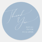 Sticker Rond Script Whimsical | Blue Merci Wedding Favor (Devant)