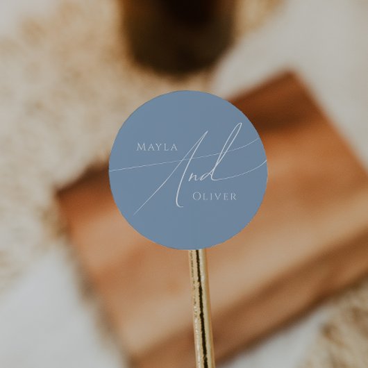Sticker Rond Script Whimsical | Dusty Blue Mariage