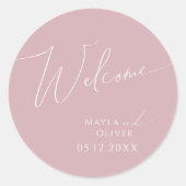 Sticker Rond Script Whimsical | Dusty Rose Mariage Bienvenue (Devant)
