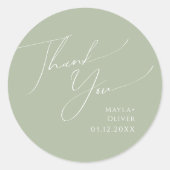Sticker Rond Script Whimsical | Sage Merci Faveur de mariage (Devant)