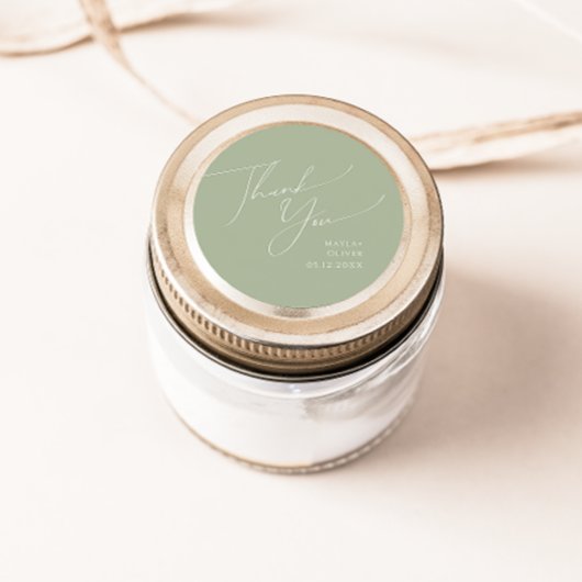 Sticker Rond Script Whimsical | Sage Merci Faveur de mariage