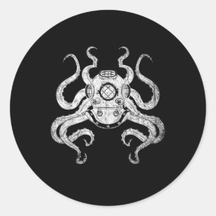 Sticker Rond Scuba Diver Ocean Animal Aquarist Cadeau Kraken Oc