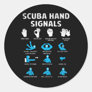Sticker Rond Scuba Signaux à main Langue Signes de plongée Dive
