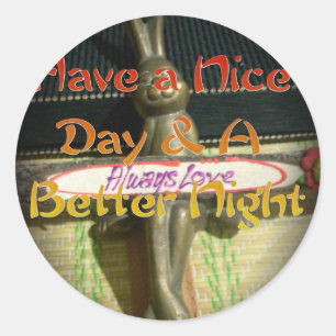 Sticker Rond Sculpture de lapin en bronze avec citations inspir
