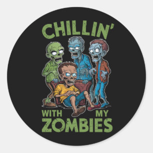 Sticker Rond Se détendre avec mes zombies Halloween garçons enf