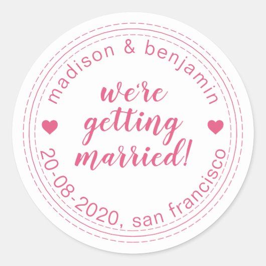 Sticker Rond Se marier Enregistrer la date Hot Pink (Devant)