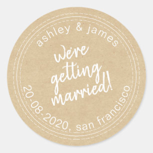 Sticker Rond Se marier Enregistrer la date Kraft Envelope Seal
