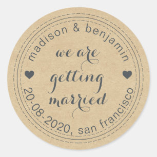 Sticker Rond Se marier Enregistrer la date Kraft Envelope Seal