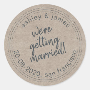 Sticker Rond Se marier Enregistrer la date Kraft Envelope Seal