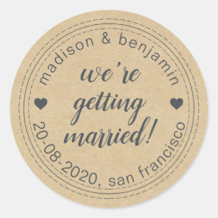 Sticker Rond Se marier Enregistrer la date Kraft Envelope Seal
