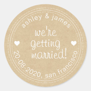 Sticker Rond Se marier Enregistrer la date Kraft Envelope Seal