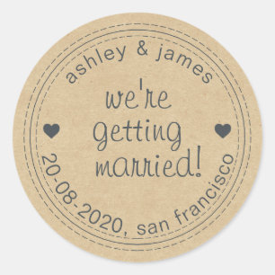 Sticker Rond Se marier Enregistrer la date Kraft Envelope Seal