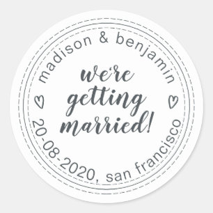 Sticker Rond Se marier Enregistrer la date Noir Blanc