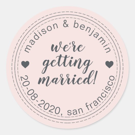 Sticker Rond Se marier Enregistrer la date Pastel rose (Devant)