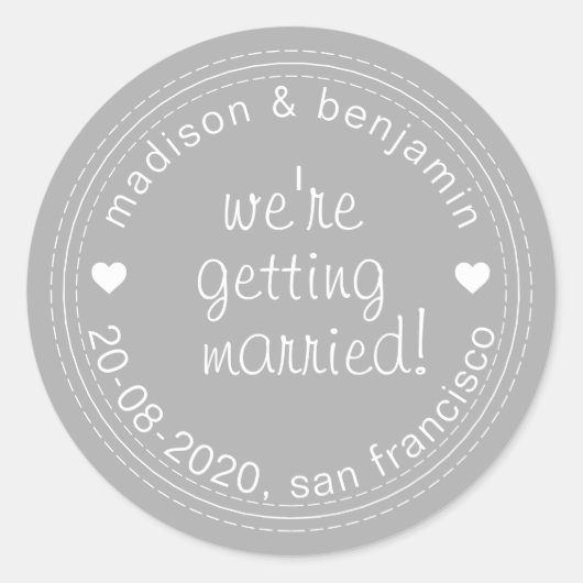 Sticker Rond Se marier Enregistrer la date Sceau d'enveloppe gr (Devant)