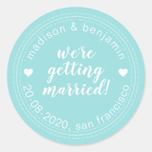 Sticker Rond Se marier Enregistrer la date Turquoise Blue