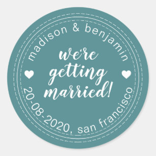Sticker Rond Se marier Sauver la date Sombre Turquoise