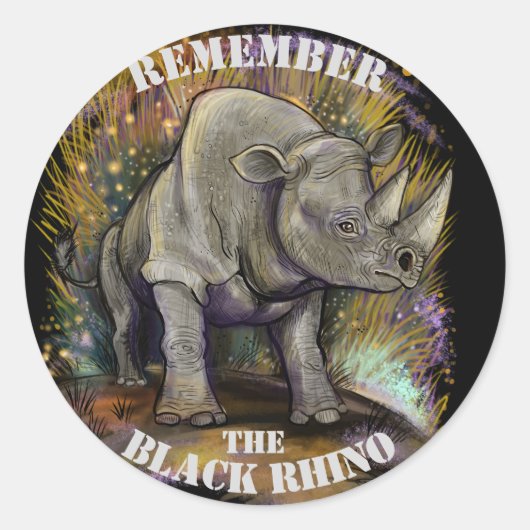 Sticker Rond Se souvenir du Rhino noir (Devant)