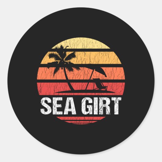 Sticker Rond Sea Girl Nj Plage Distressed (Devant)