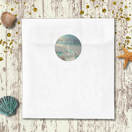 Sticker Rond Sea Glass Seahorse Beach Mariage