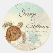 Sticker Rond Sea Turtle Modern Coastal Ocean Beach Swirls (Devant)