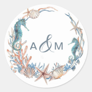 Sticker Rond Sea Wreath   Initiales des couples côtiers